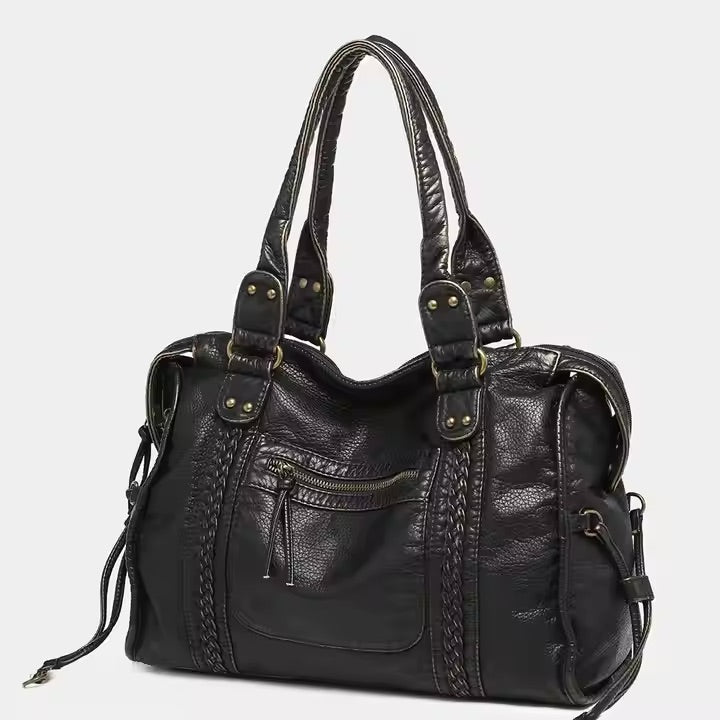 Vintage Look Schultertasche Damen mit Reißverschluss